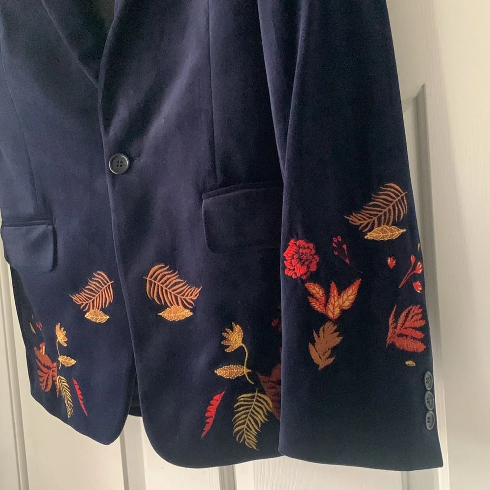 ASOS Men 2pc Blue Velvet Suit Personalized Floral Embroidered Lapel Designer - Picture 11 of 16